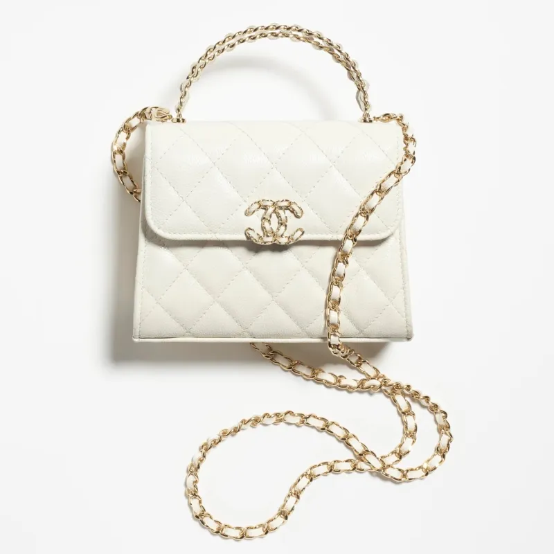 Chanel Lambskin Strass & Gold-Tone Metal White Bag Replica