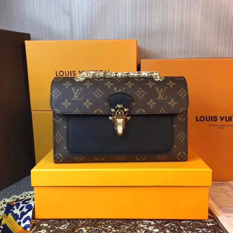 Louis Vuitton Victoire Monogram Black Leather Hand Bag Replica