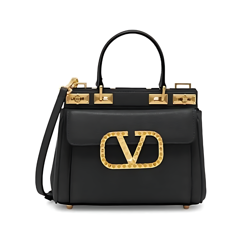 Valentino Alcove Black Grainy Calfskin Small Rockstud Bag Replica