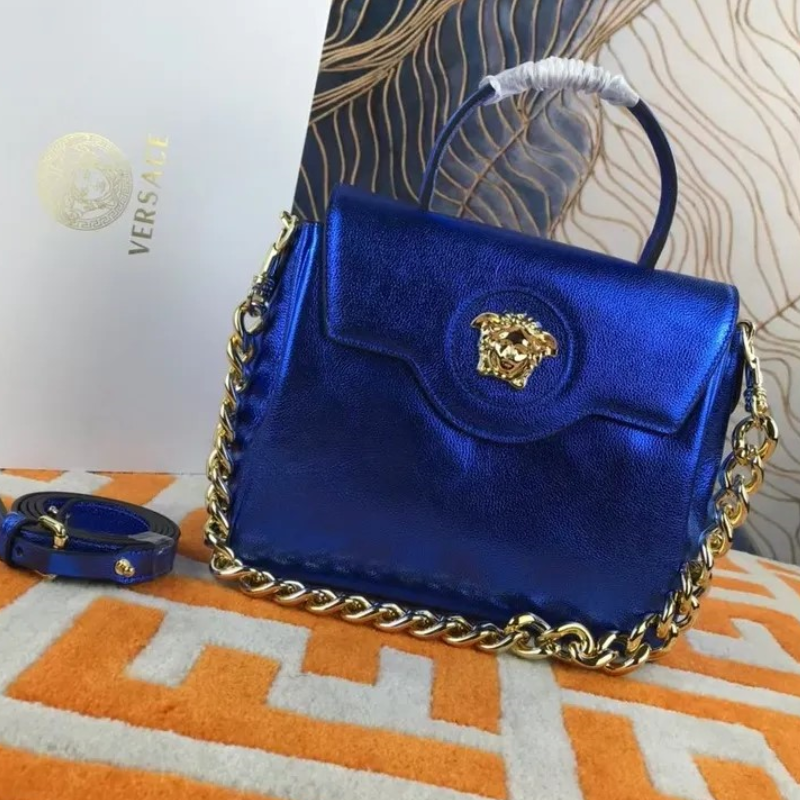 Versace Blue Leather La Medusa Top Handle Bag Replica