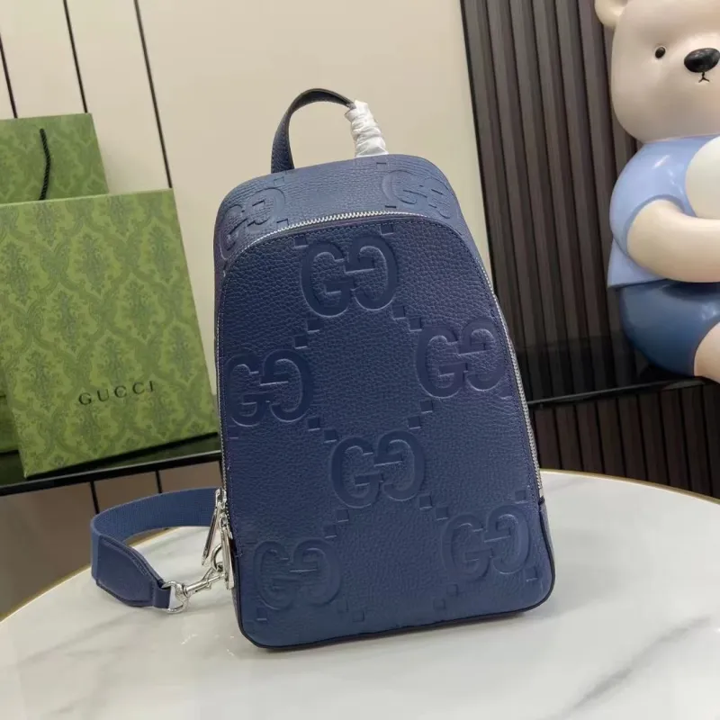 Gucci Jumbo GG Blue Leather Crossbody Bag Replica